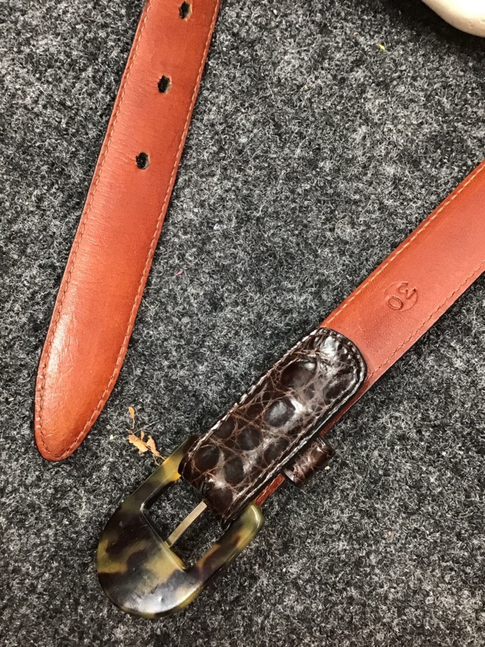 Vintage Encueros Dark Brown Crocodile Leather Belt with Tortoiseshell Buckle 30 - Picture 7 of 11